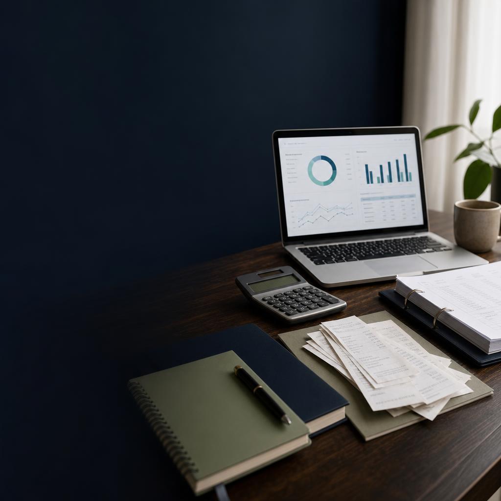 Organized desk with financial documents and calculator